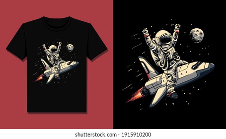 astronaut spaceship t shirt design illustration