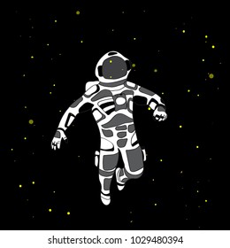 astronaut in a spacesuit in the background of the starry sky.  Freehand drawing vector.
