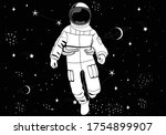 Astronaut in spacesuit, black vector boy man fashion seamless pattern for fashion and stationary wallpaper decorative design hand drawn illustration 