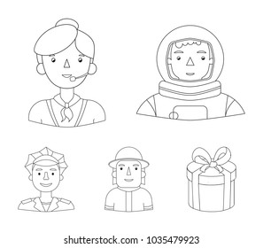 An astronaut in a spacesuit, a co-worker with a microphone, a fireman in a helmet, a policeman with a badge on his cap. People of different professions set collection icons in outline style vector