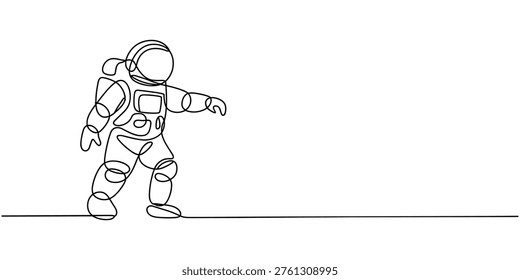 Astronaut in spacesuit drawn with continuous line continuous line one line black and white