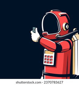 Astronaut in spacesuit examines microprocessor in his hand. Vector illustration in retro style.