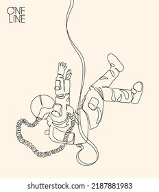 Astronaut in spacesuit. Falling man linear silhouette. Continuous line