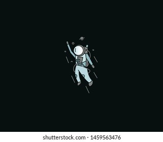 Astronaut in spacesuit, Flat Line Art Design illustration.