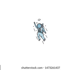 Astronaut in spacesuit, Flat Line Art Design illustration.