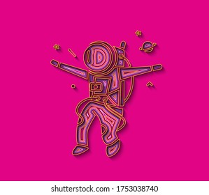 Astronaut in spacesuit, Flat Line Art Design illustration.