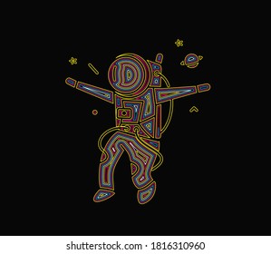 Astronaut in spacesuit, Flat Line Art Design illustration.