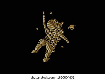 Astronaut in spacesuit, Flat Line Art Design illustration.
