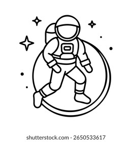 An astronaut in a spacesuit floating in space with stars spaceman planets