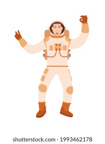 Astronaut in spacesuit gesturing okey on white background