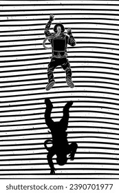 Astronaut in spacesuit. Graphic black white sci-fi poster with lines