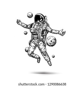 Astronaut in spacesuit, Hand Drawn Sketch Design illustration.