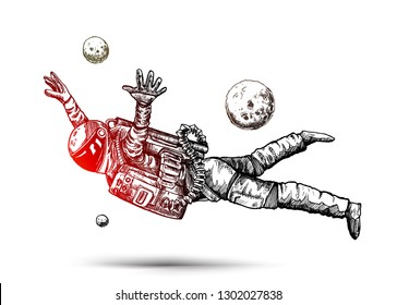 Astronaut in spacesuit, Hand Drawn Sketch Design illustration.