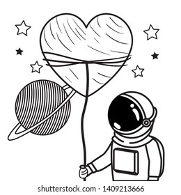 astronaut with spacesuit and heart in white background