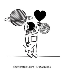 astronaut with spacesuit and heart in white background
