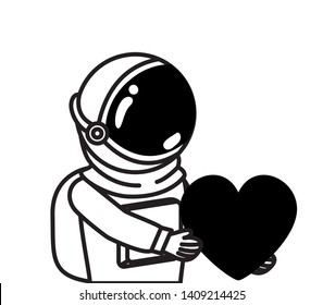 astronaut with spacesuit and heart in white background