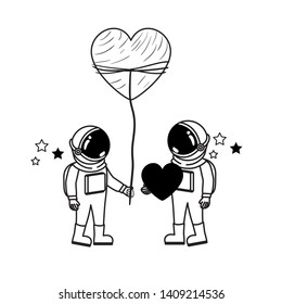 astronaut with spacesuit and heart in white background