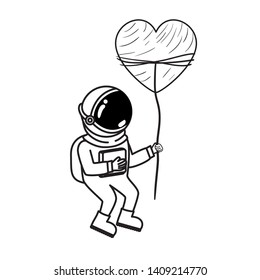 astronaut with spacesuit and heart in white background