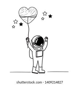 astronaut with spacesuit and heart in white background