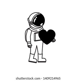 astronaut with spacesuit and heart in white background