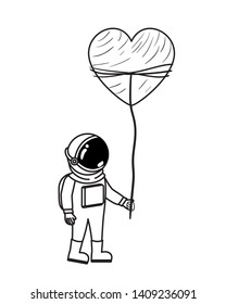 astronaut with spacesuit and heart in white background