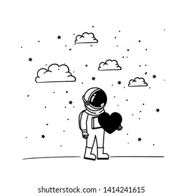 astronaut with spacesuit and heart in white background