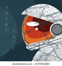 Astronaut in spacesuit and helmet with Trendy Risograph texture. Cosmo art poster, card, banner cover. Modern grunge Design Space day. Vector illustration.