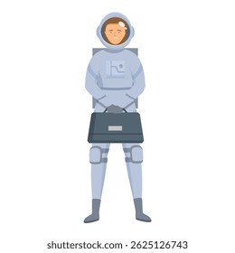 Astronaut in spacesuit holding briefcase, future businessman going to work