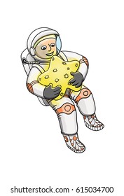 Astronaut in spacesuit, hugging a star