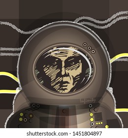Astronaut in a spacesuit on an abstract background. Mixed technique of drawing. Vector illustration