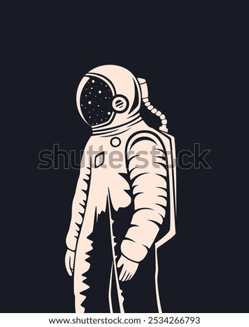 An astronaut in a spacesuit on a dark background. Flat vector illustration.