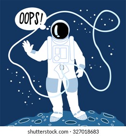 Astronaut in a spacesuit on the moon planet. Vector.