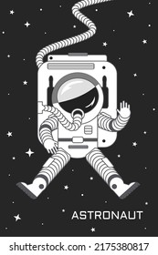 Astronaut in a spacesuit in open space. Vector illustration in grayscale.