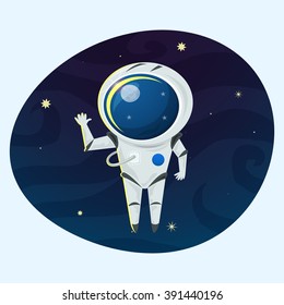 Astronaut in a spacesuit in the open space, vector illustration