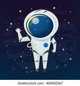 Astronaut in a spacesuit in the open space, vector illustration