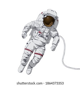 Astronaut in a spacesuit in outer space. On a white background