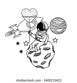 astronaut with spacesuit and planet in white background