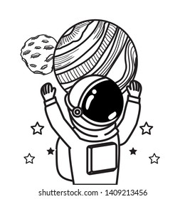 astronaut with spacesuit and planet in white background