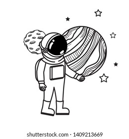 astronaut with spacesuit and planet in white background