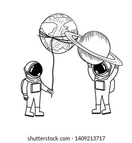 astronaut with spacesuit and planet in white background