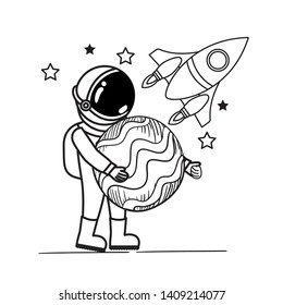 astronaut with spacesuit and planet in white background
