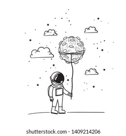 astronaut with spacesuit and planet in white background