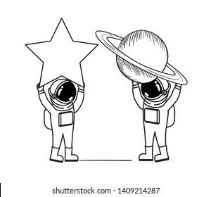 astronaut with spacesuit and planet in white background