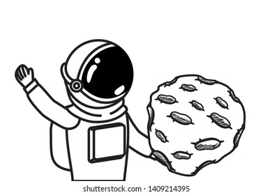 astronaut with spacesuit and planet in white background
