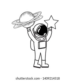 astronaut with spacesuit and planet in white background