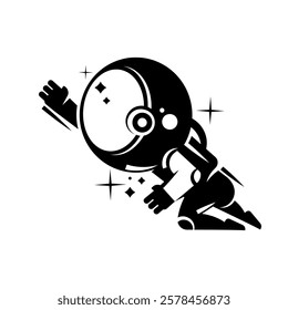 Astronaut in spacesuit pointing with finger, shows. Spaceman in costume, helmet flies outer space. Cosmonaut flying in cosmos, spacewalks. Flat isolated vector illustration on white background