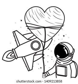 astronaut with spacesuit and rocket in white background
