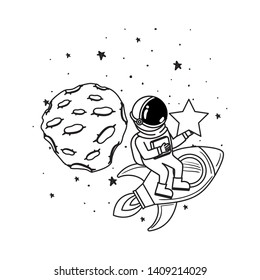 astronaut with spacesuit and rocket in white background