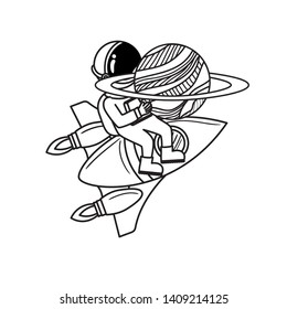 astronaut with spacesuit and rocket in white background