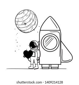astronaut with spacesuit and rocket in white background